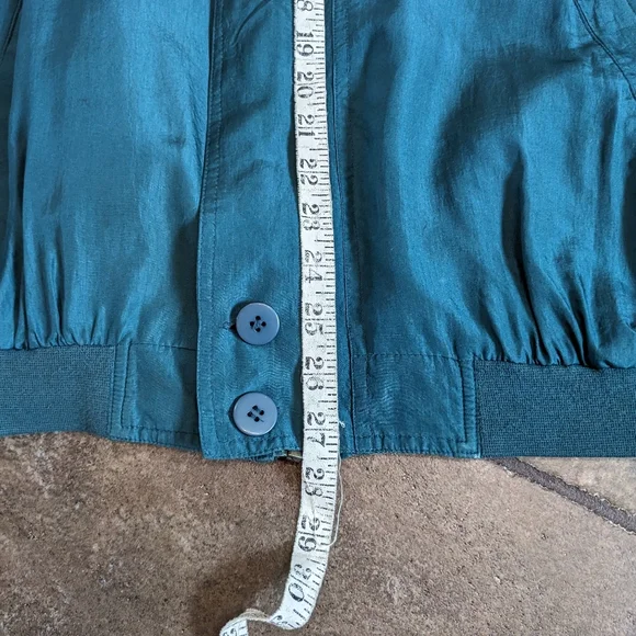 Lucky Star Vintage 100% Silk Luxury Lightweight Unisex Bomber Jacket Size L Teal - Picture 8 of 11